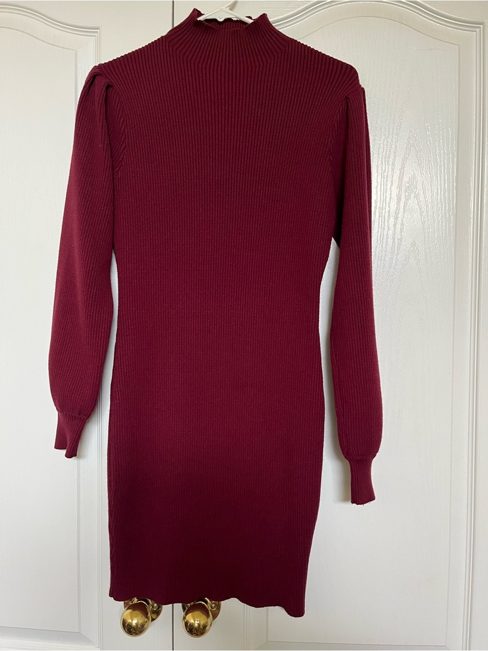 Ribbed Mock-Neck Sweater Dress in Burgundy